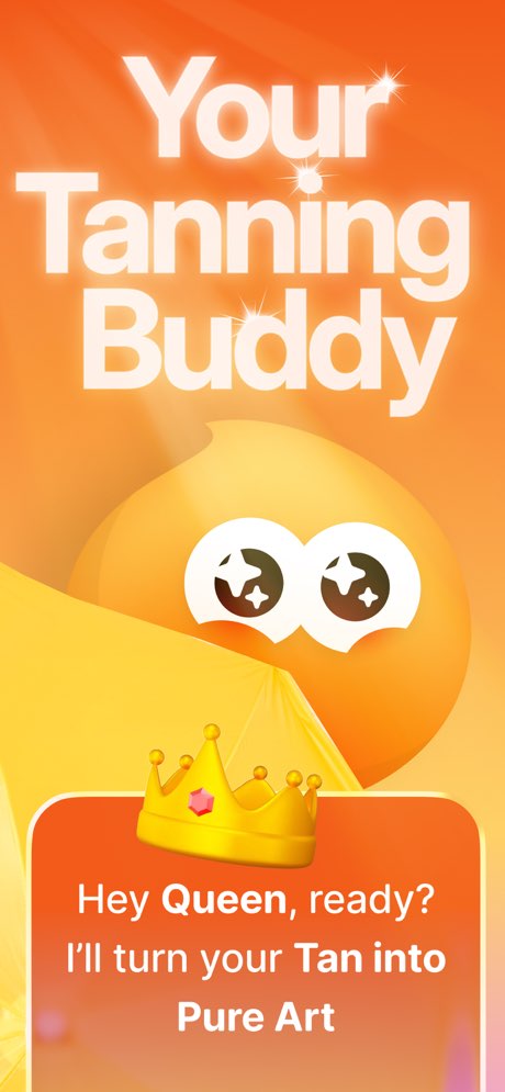 Tan AI app screenshot: tanning buddy AI assistant welcome screen