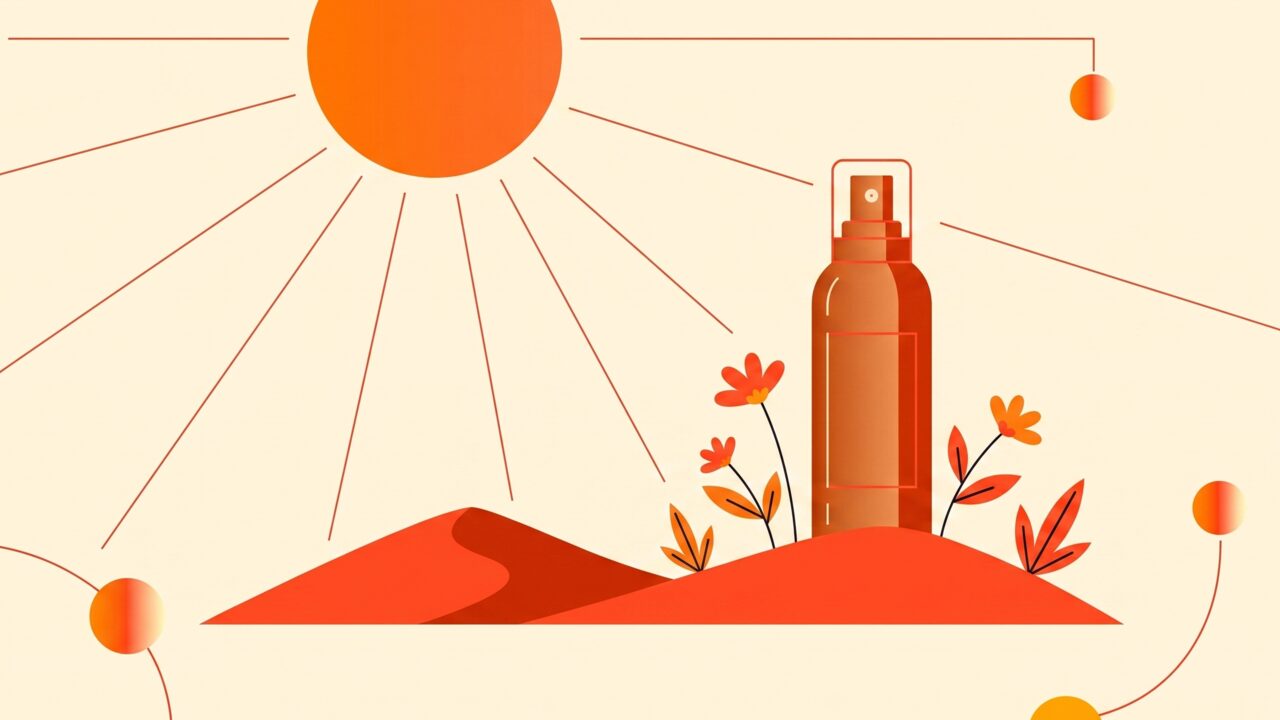 Bottle of Australian Gold Dark Tanning Accelerator lotion beside a beach chair and sunscreen tube