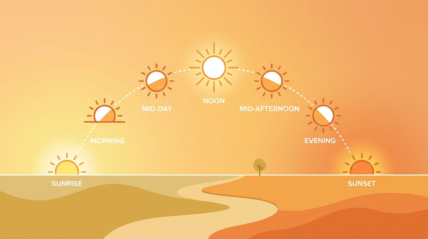 Sun position at different times of day showing UV intensity from morning to evening