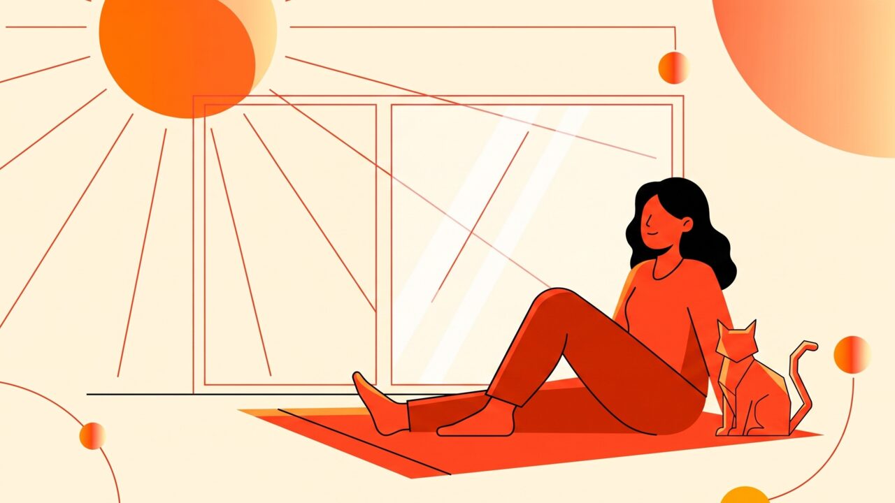 Sunlight streaming through a window pane onto a windowsill, with a diagram splitting UVA passing through and UVB blocked