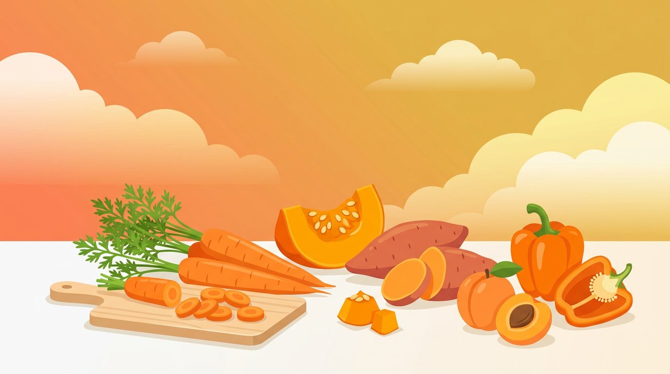 Fresh carrots and carrot juice in golden sunlight