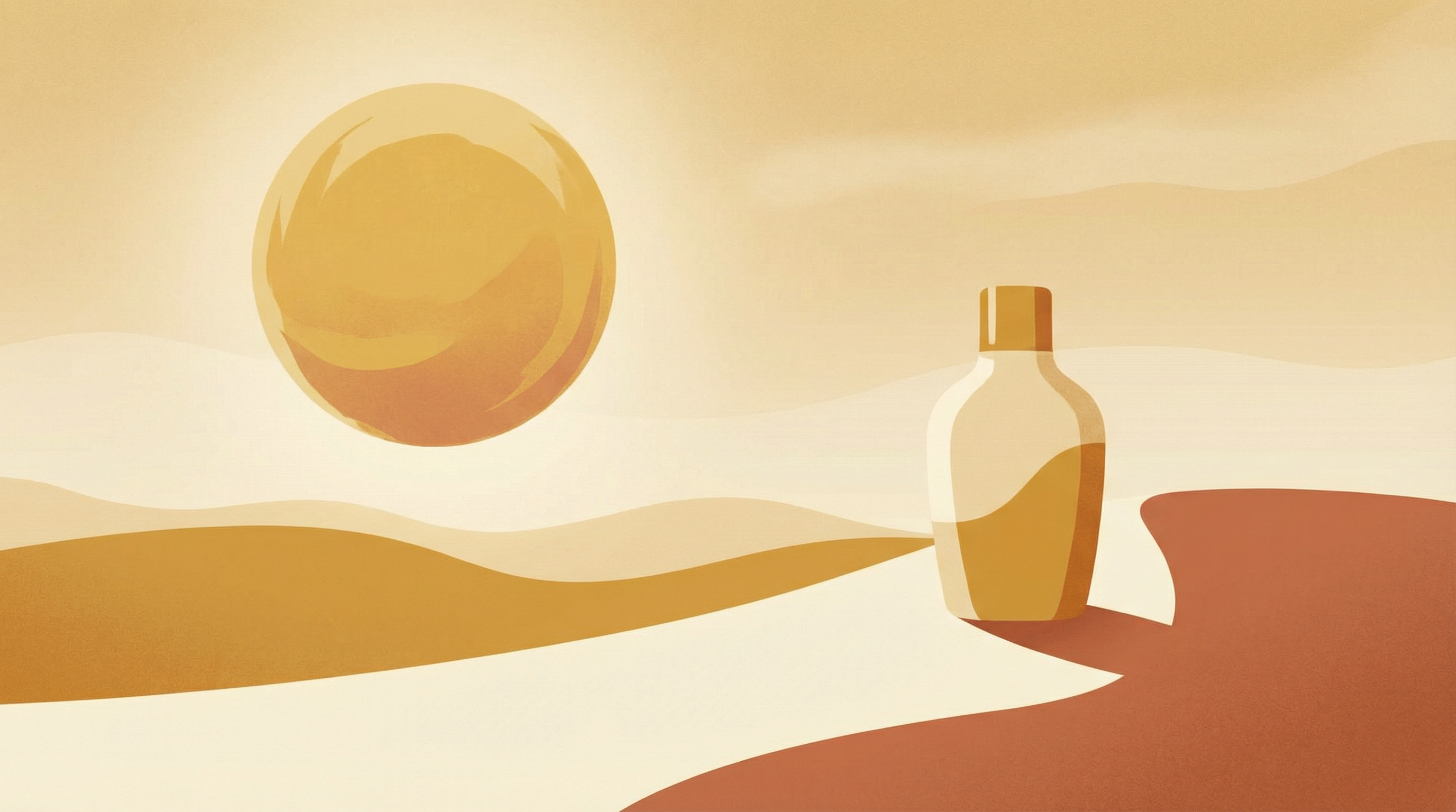 Tanning oil bottle and sun