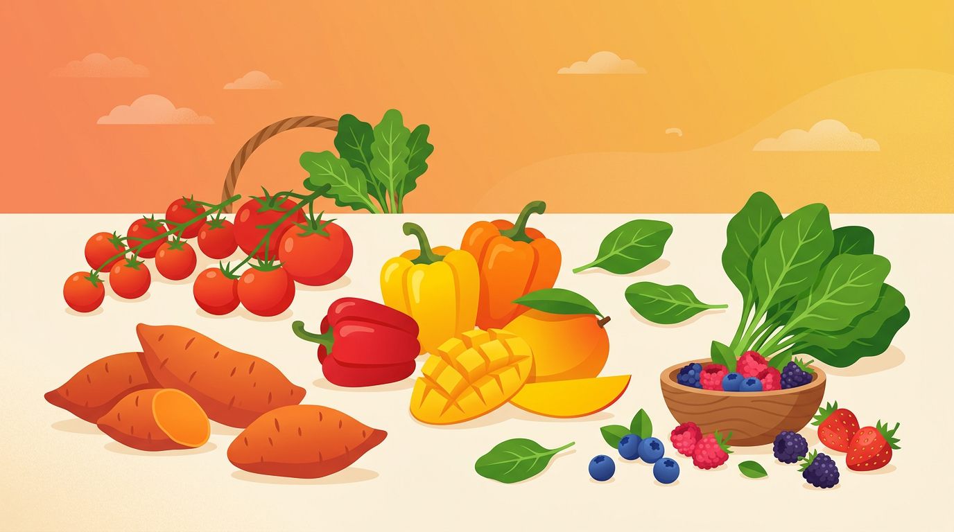Dark chocolate, almonds, sweet potatoes, citrus fruits, and avocado as melanin-boosting foods