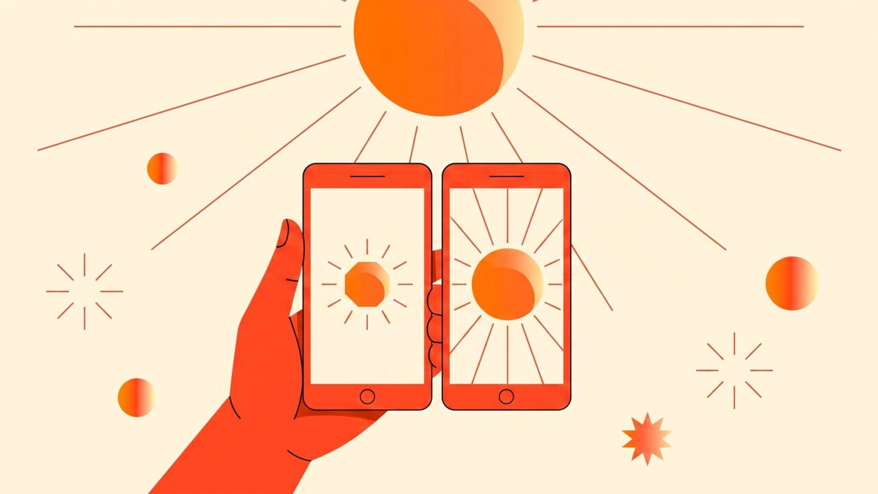 Split-screen illustration of three phone weather apps showing different UV index numbers for the same location and time